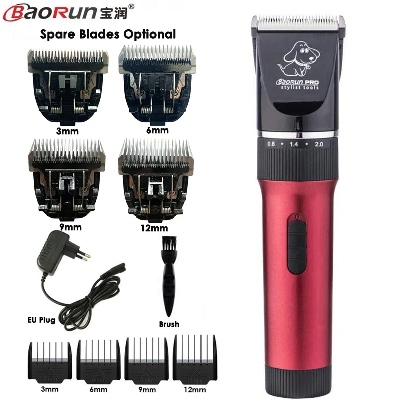 BaoRun P6 Professional Rechargeable Pet Clipper Dog Hair Trimmer Hair Remover Dog Grooming Machine 3/6/9/12mm Blades Optional