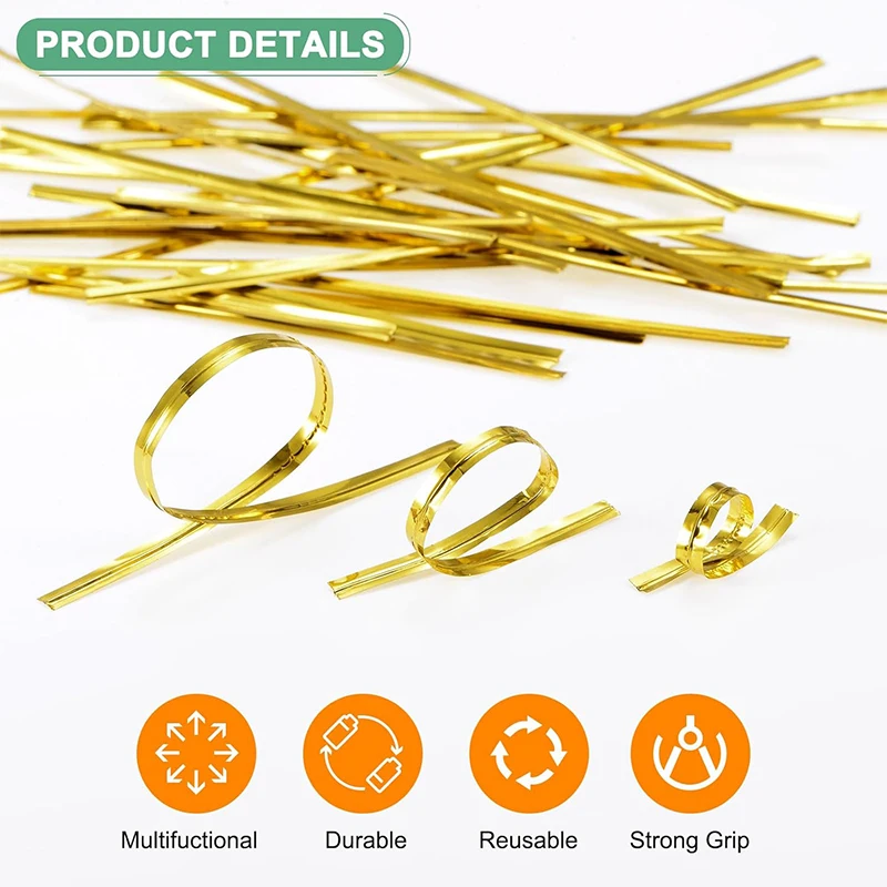 800/1600 Stück 10 cm wiederverwendbare goldene metallische Drehverschlüsse, Drahtverschlussbänder für Plastik-Lollipop-Süßigkeitentüten, Partygeschenke – Detail 7