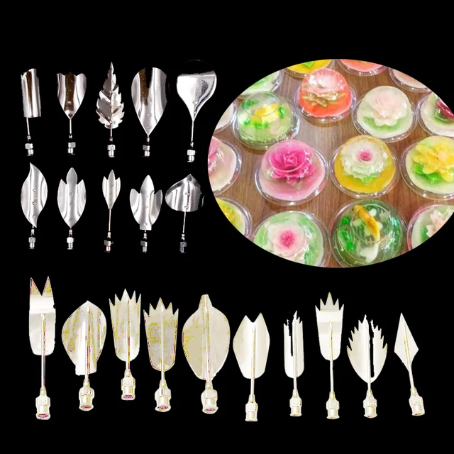 20Db/Set 3D -S Zselatin Jello Zselé Művészet Puding Virág Torta Dekorációs Penész Tű Fúvóka Szerszámok