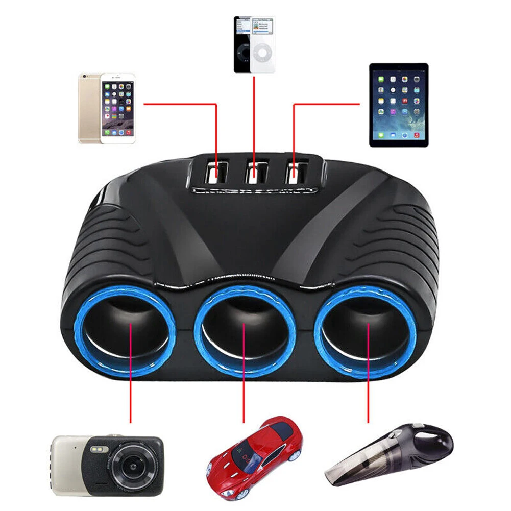 12V-24V 자동차 시가 라이터 플러그 3.1A 120W 시가 라이터 어댑터 3 웨이 자동 충전기 어댑터 자동차 액세서리 용 3 USB 포트