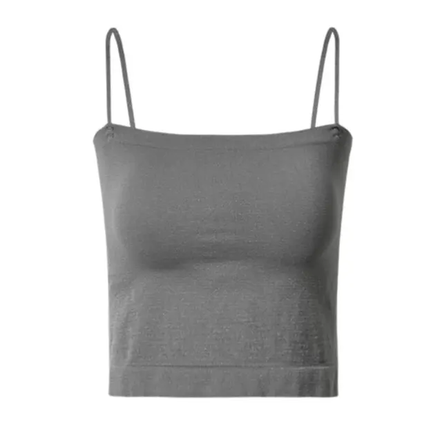 Top Female Sexy Bras Spaghetti Strap Crop Tops Wirefree Brassiere Fashion Camisole Seamless Underwear Top With Built In Bra Long-Grey