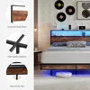Bed Fram, Queen Size Bed Frame with 2-Tier Storage Headboard, Metal Industrial Style Platform Bed Frame with Charging Station 5