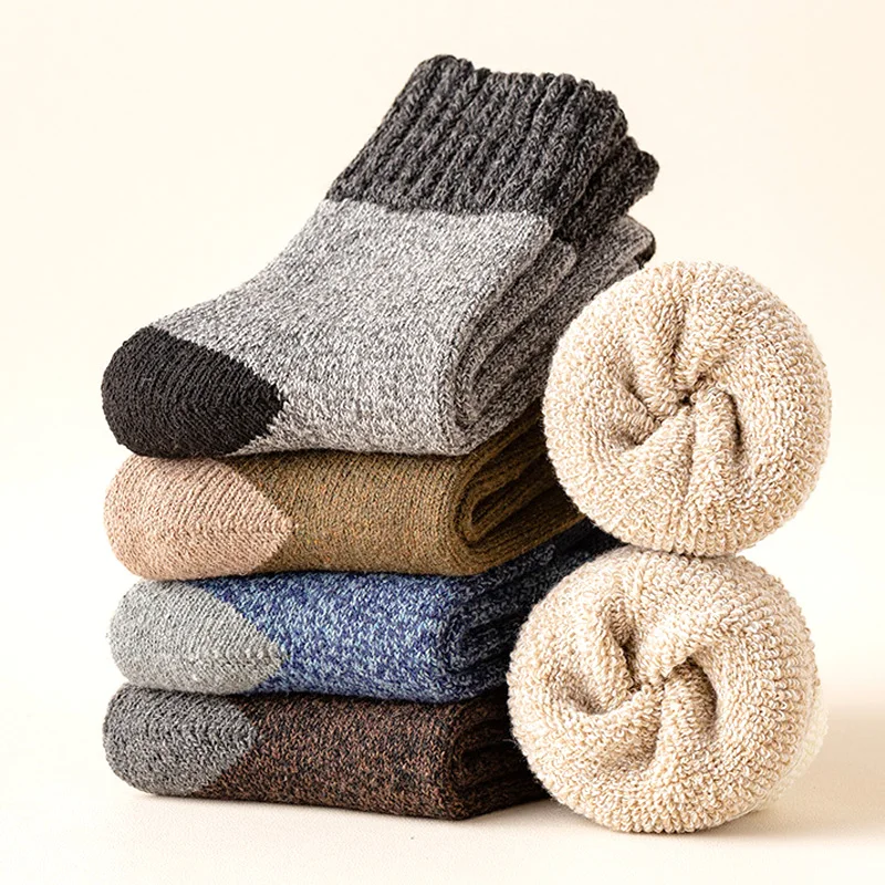 

Носки мужские хлопковые флисовые, модные чулочно-носочные изделия средней длины, утепленные мягкие в стиле ретро на осень/зиму, 1 пара