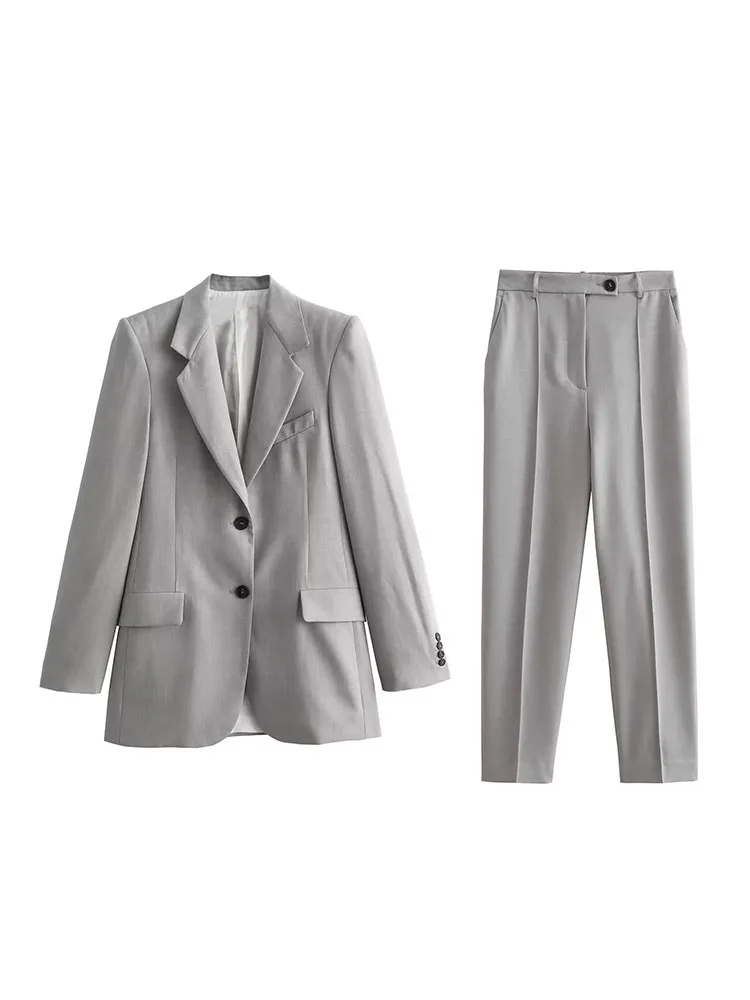 

Women New Fashion Straight-cut Blazer Coat+Pleated Trousers Vintage Long-sleeved Single-breasted Casual Chic Female Suits Mujer