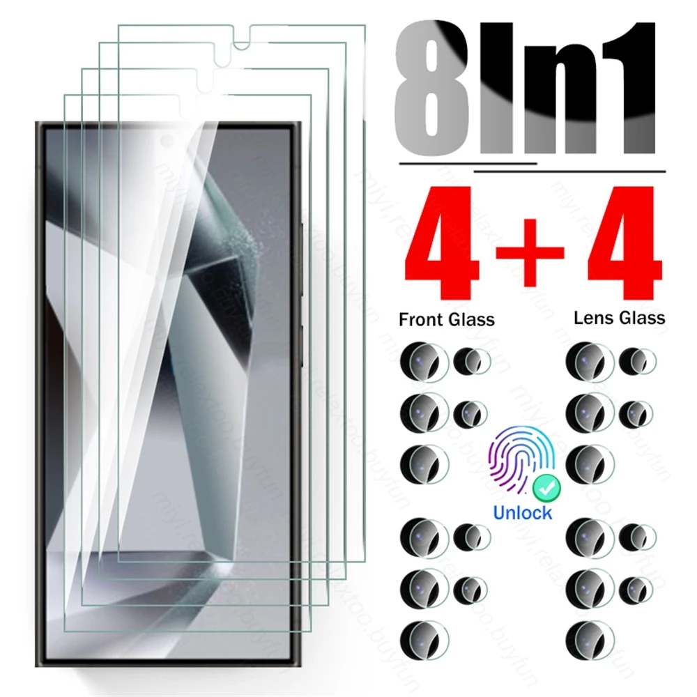 Custodia In Vetro Temperato 8 In 1 Per Samsung Galaxy S24 Ultra Camera Glass Samsungs24Ultra Samsungs24 S 24 Plus S24Ultra S24 + 2024 5G