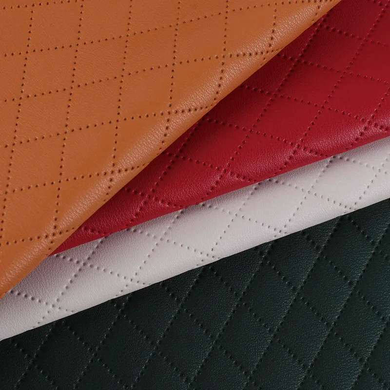 91x132cm Plaids Embossed Faux PU Leather Fabric Grids Checks Pattern Synthetic Leather Fabrics Sheets for DIY Creative Clothing