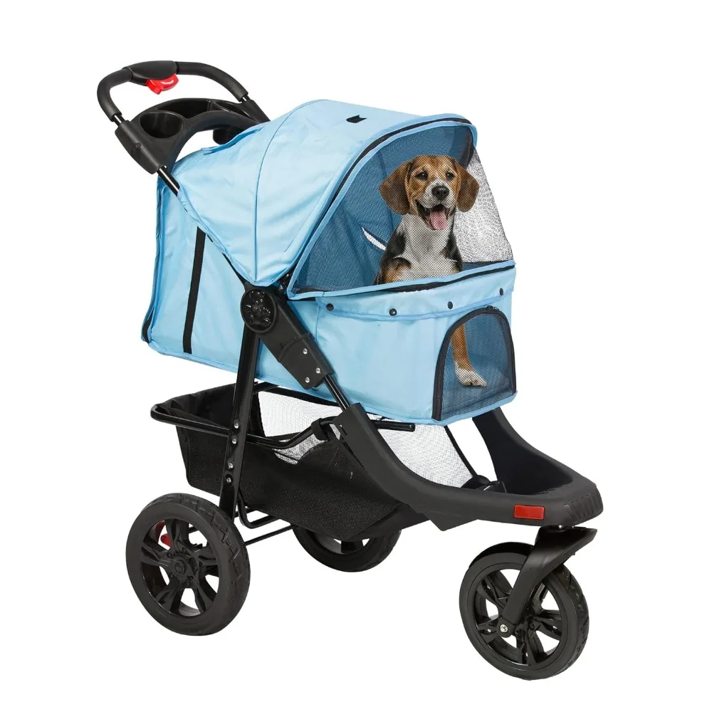 

3 Wheels Pet Stroller Dog Cat Stroller for Medium Small Dogs Cats Foldable with Storage Basket Waterproof Puppy Stroller, Blue