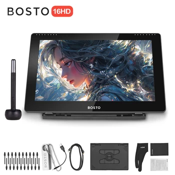 BOSTO 16HD 15.6 Inch IPS Graphics Drawing Tablet Display Monitor 1920*1080 High Resolution 16K Pressure Level with Stylus Pen
