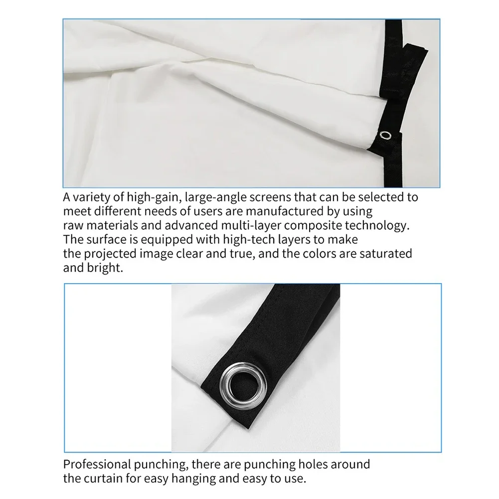 1/2Pcs 16:9 Simple Projector Curtain Portable HD Display Projection Screen 60 72 84 100 120 150 inch Metal Reflective Cloth  ﻿