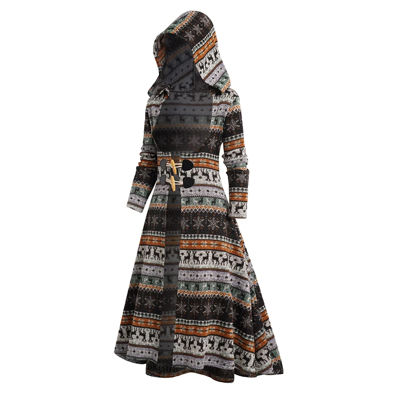 

Dressfo женские снежинки Лось племенной узор флокирующая подкладка вязаное длинное пальто с капюшоном