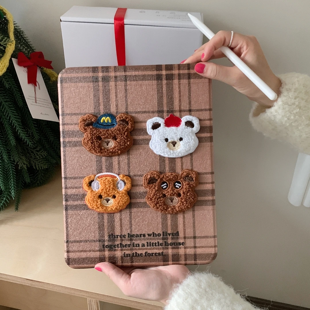 

Cartoon bear Plush Case for iPad Pro11 10.2 8 9th Air3 pro10.5 iPad Air 5th 4th Generation 10.9 10th with Pencil Slot Stand Case