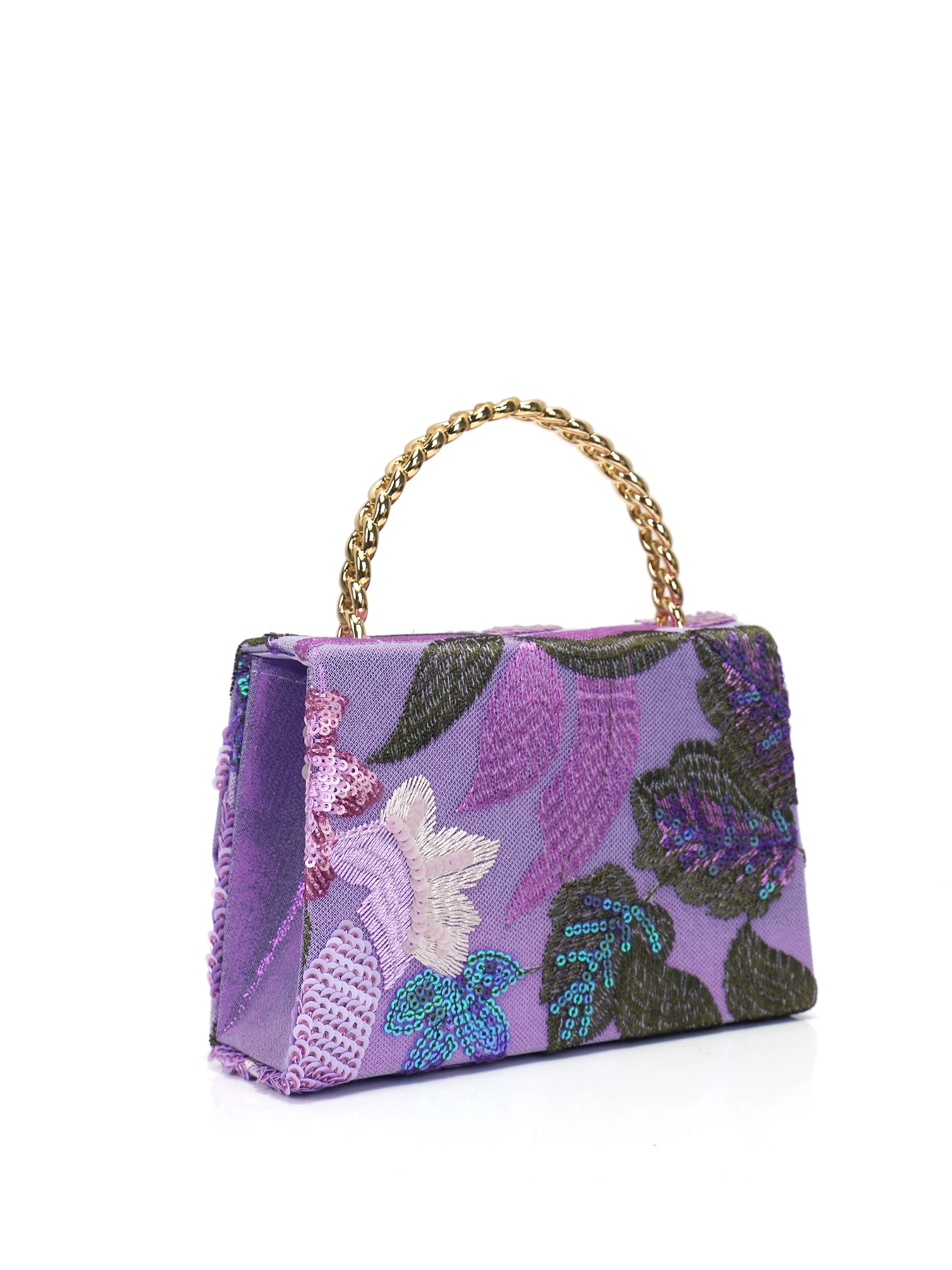 Purple Floral Clutch Bag Women Evening Sequines Envelope