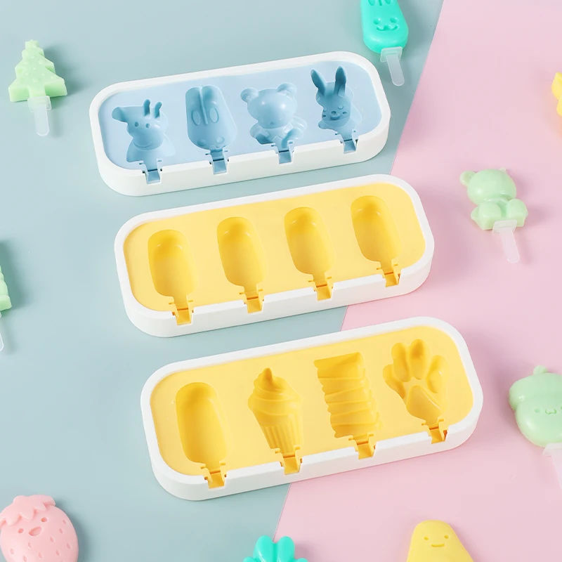 Silicone Ice Cream Mold Popsicle Mold Cute Cartoon Animal Ice Pop Mold with  Lids and Sticks Reusable DIY Making Summer Favorites - AliExpress