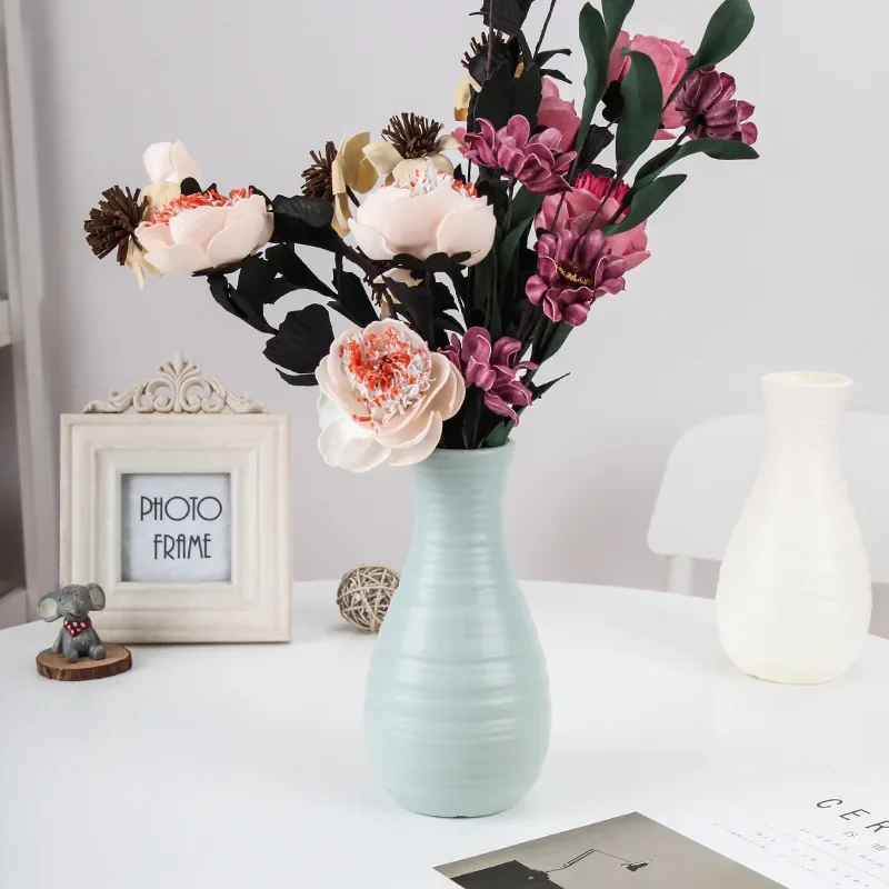 Home Decoration Plastic Flower Vase White Imitation Ceramic Flower Pot Basket Nordic Decoration Vases for Flowers flower vase