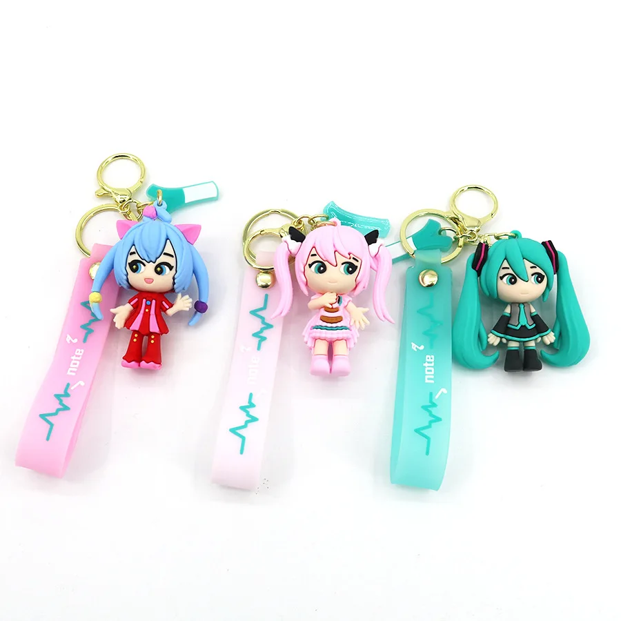 Cartoon Hatsune Miku Keychain Second Drop Glue Doll Pendant Bag Ornaments Children's Toys Birthday Gift Couple Key Chain