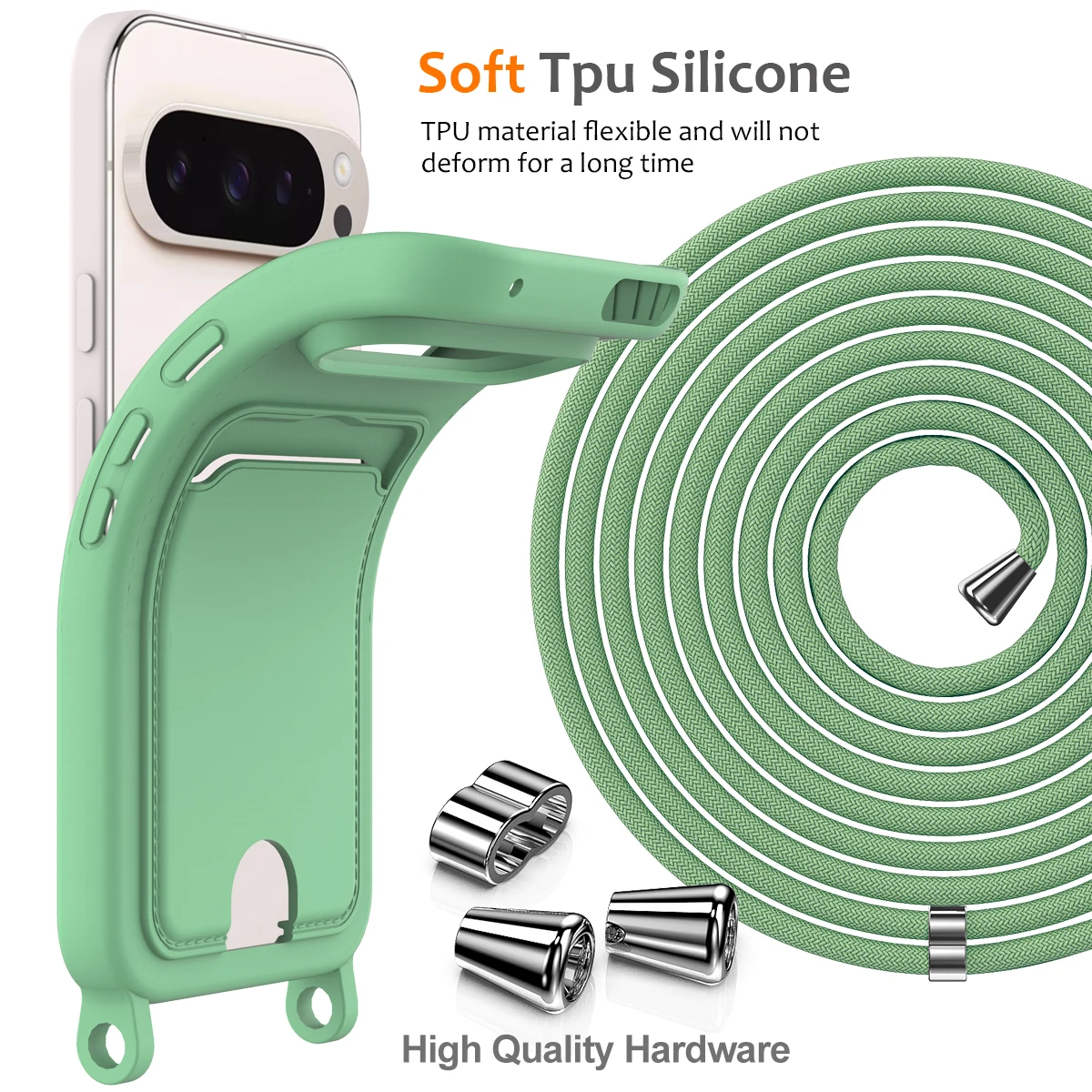 Crossbody Card Holder Phone Case with Shoulder Strap - Soft TPU Silicone Cover in Retail Package