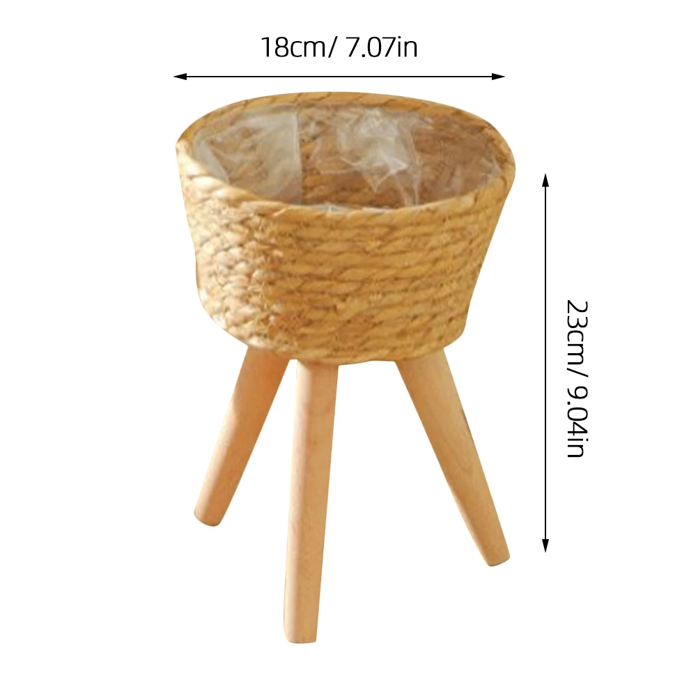 Rustic Wood Woven Floor-Standing Planter with Legs