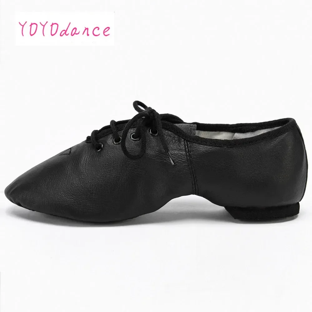 Black Tan Lace Up Geniune Pig Leather Dancing Shoe From Children to Adult Quality Oxford Jazz Dance Shoes 5