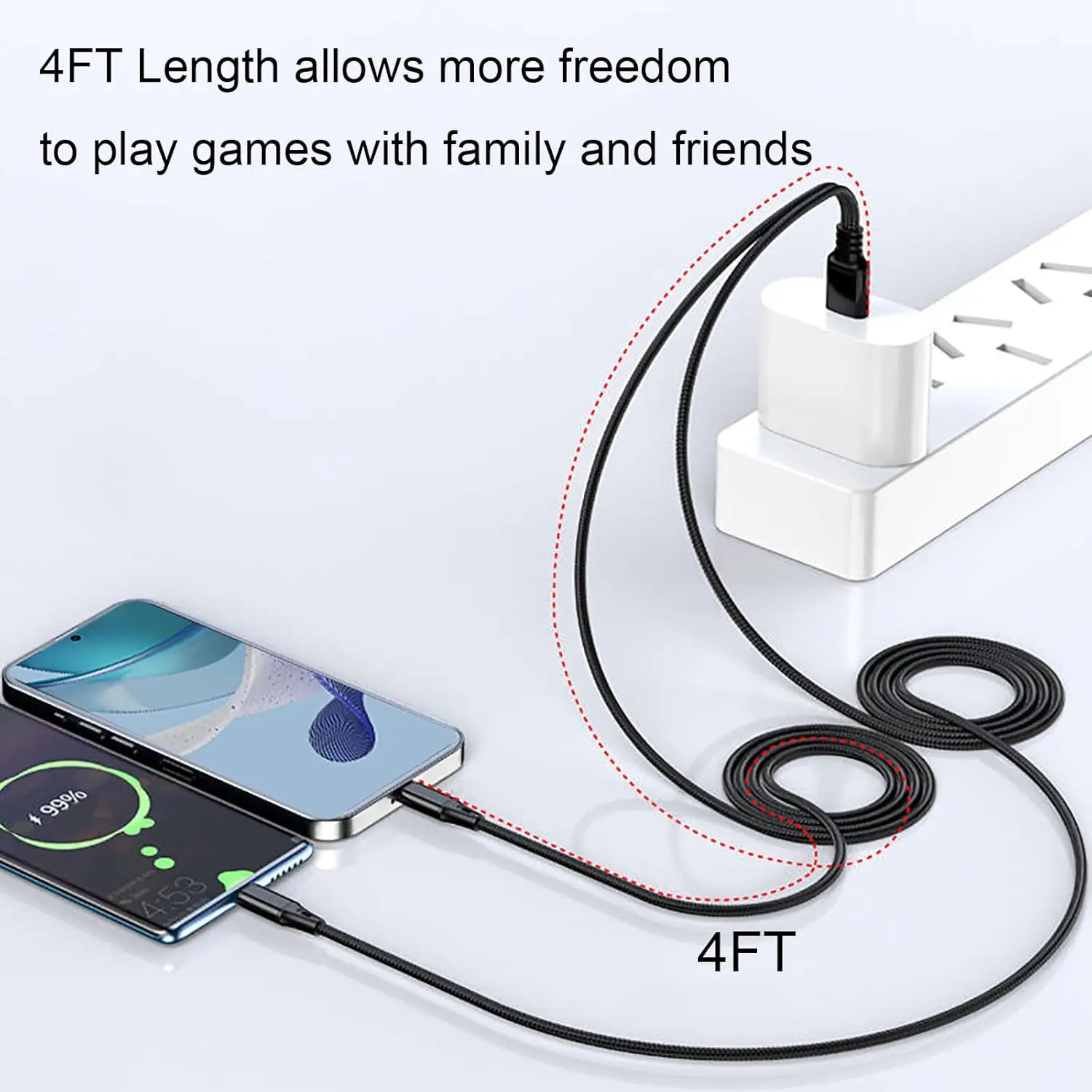 Dual USB-C Splitter Cable with Quick Charge & High-Speed Data Nylon Cord