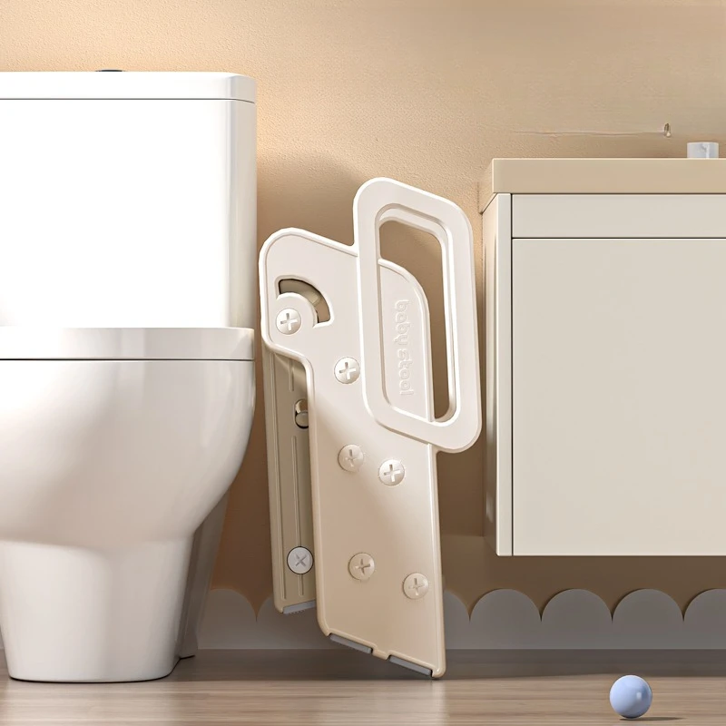 Kids' Foldable Bathroom Step Stool, Non-Slip Washing Platform with Handrail, Space-Saving Vanity Stool for Sink Access