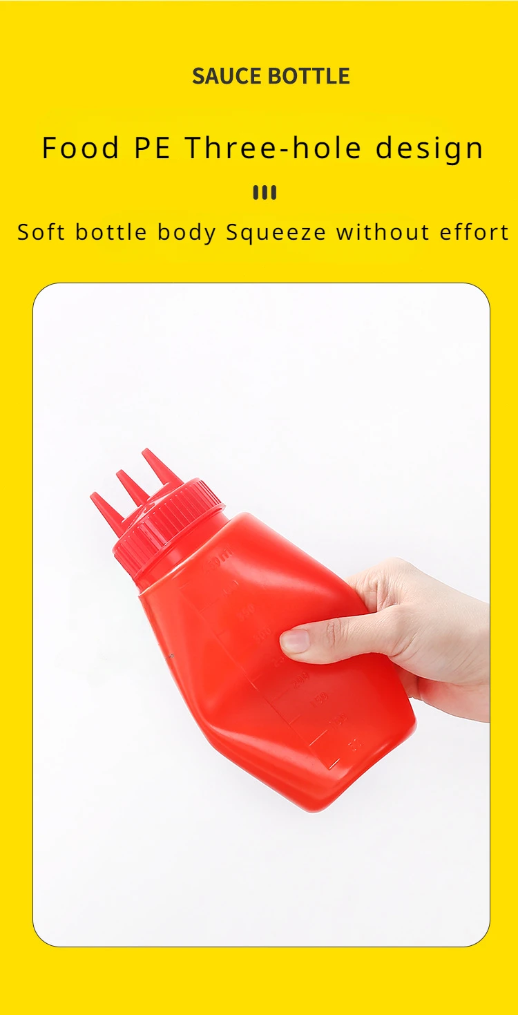 Squeeze Bottle 3 Holes Tomato Mustard Bottle Condiment Dispenser Sauce Vinegar Ketchup Cruet Sauces Container  Sauce Bottle