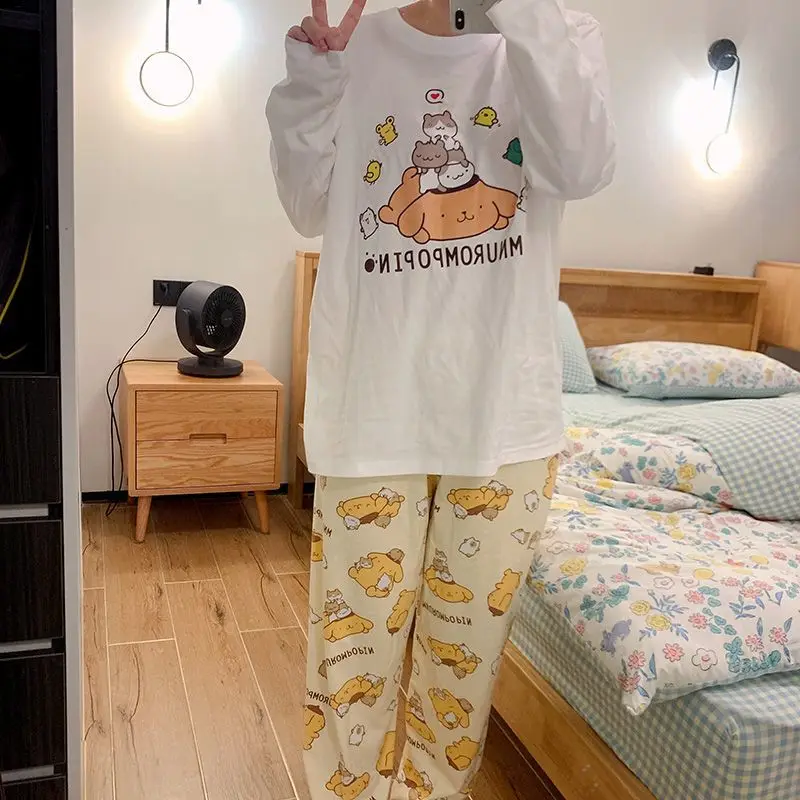 

Kawaii Sanrio Pompompurin Pajama Pants Walking Bend Pants Loose Casual Thickening Warm Comfortable Home Pants Girl Toy Gifts
