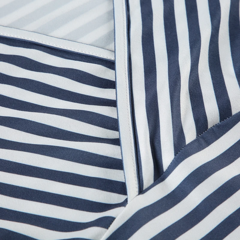 Cross V Neck Blue White Stripe Y2K Tee Skinny Basic Long Sleeve Spring Autumn T Shirt Women