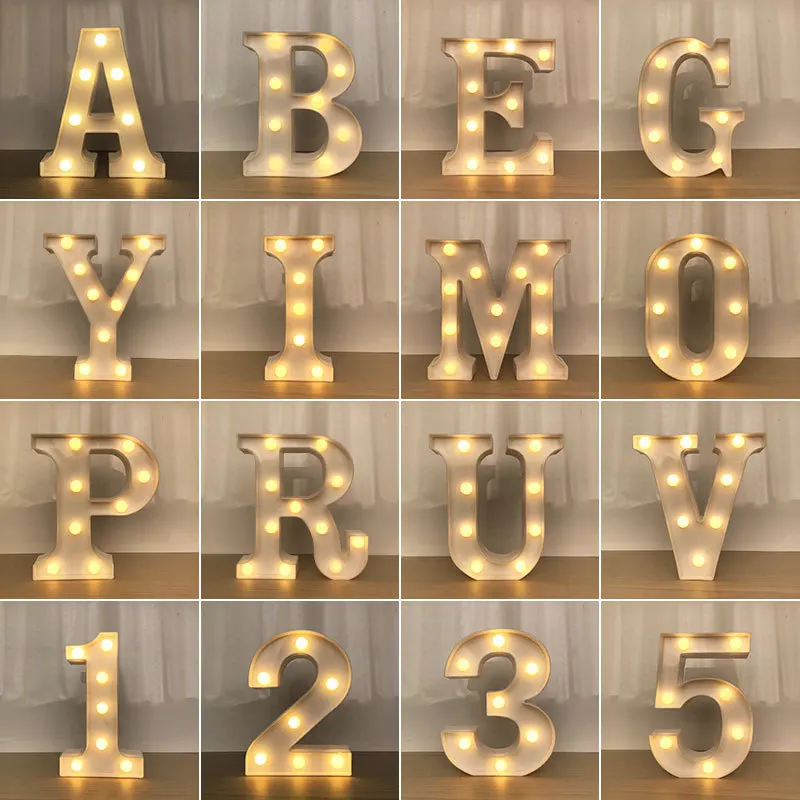 Luces LED decorativas con letras del alfabeto para boda, lámpara luminosa  con número, luz nocturna para fiesta, dormitorio de bebé, decoración del  hogar - AliExpress