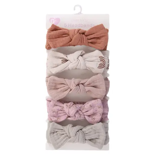 5Pcs/Set Solid Muslin Cotton Linen Baby Headband Elastic Rabbit Ear Hair Band Infant Girl Turban Headwraps Stretch Accessories - Image 9