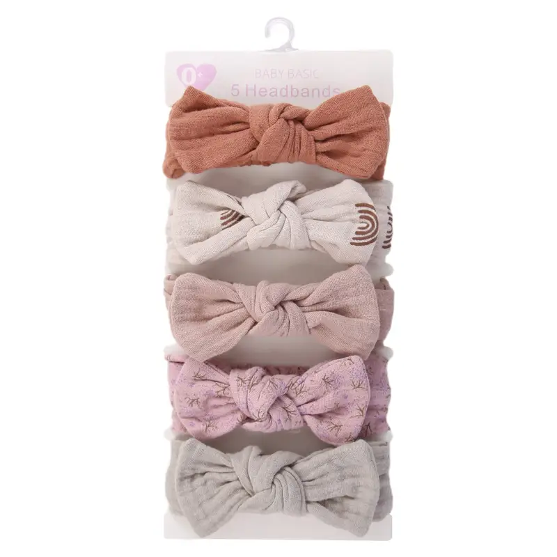 5Pcs/Set Solid Muslin Cotton Linen Baby Headband Elastic Rabbit Ear Hair Band Infant Girl Turban Headwraps Stretch Accessories - Image 9