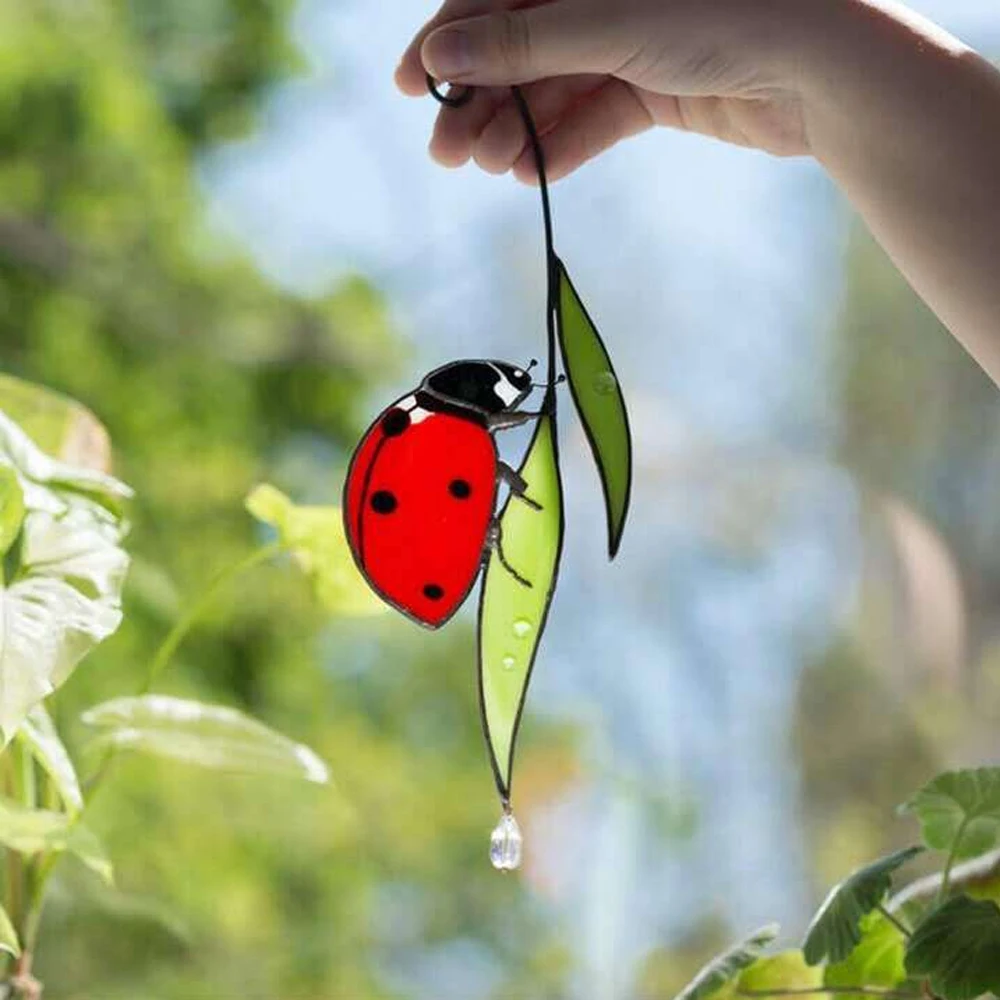 1pcs Stained Glass Ladybug Window Hanging Perfect Gift for garden, yard, fences, pillars, patio, outdoor, indoor, windows, door 4