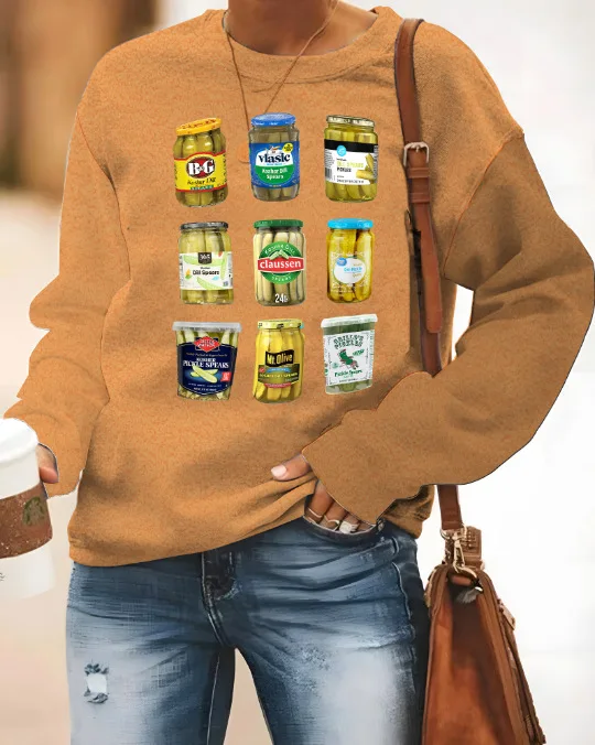 Men Hip Hop Unisex Hoodies Vintage Long Sleeve O-Neck Pullover Cottonployester With Intage Canned Pickles Casual Streetwear