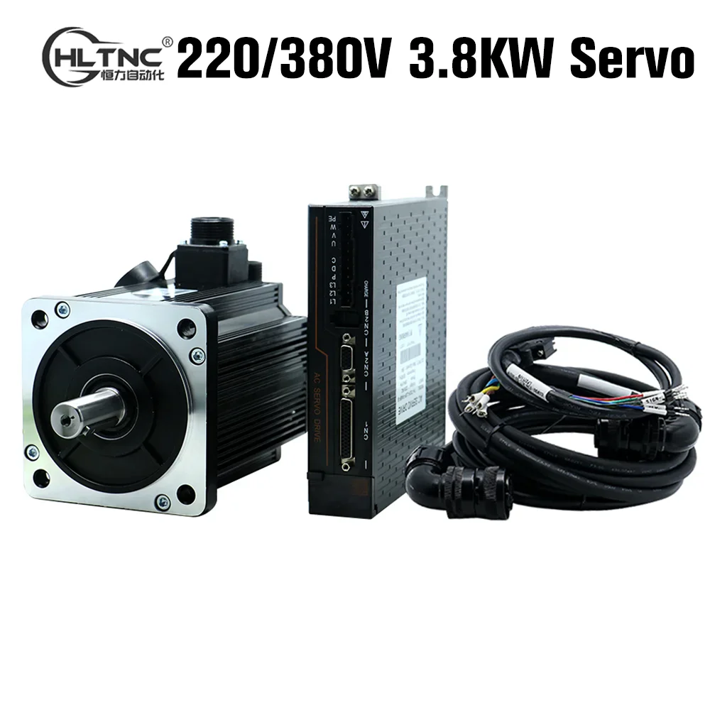 AC Servo Motor AC Motor HLTNC 130ST M15025 220V 380V 3.8Kw 15Nm 2500Rpm Large Power AC Servo Motor Kit With T3DF T3 Series Driver For CNC Engraver Lathe