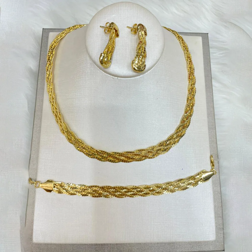 Two Strand Gold Wimsical Flower Necklace and Earring Set - Joli Visage Store