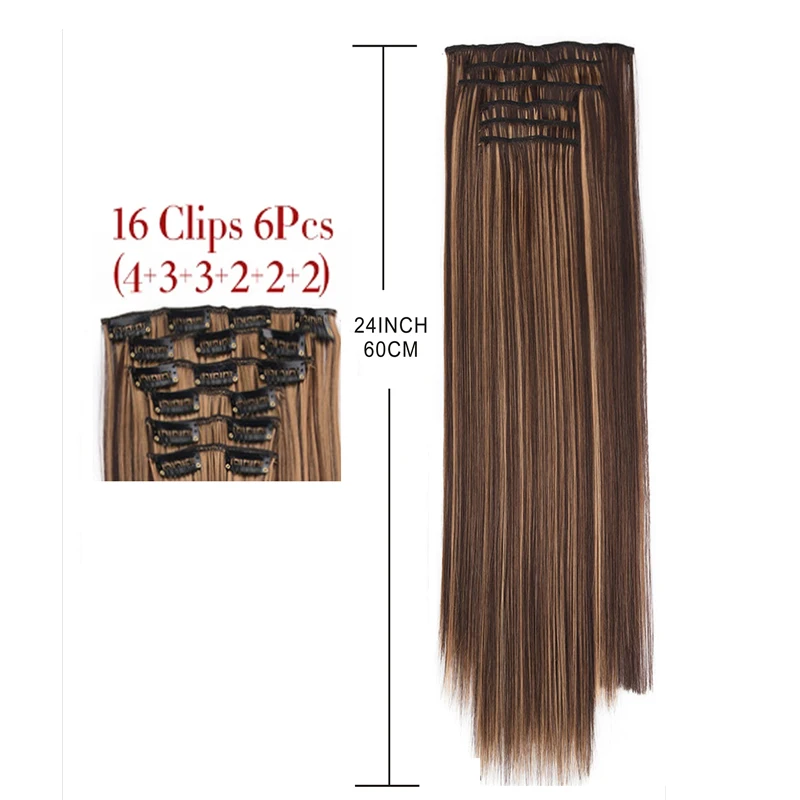 24 Inch Synthetic Clip In Hair Extensions 6PCS Hair 16 Clip  display picture 1