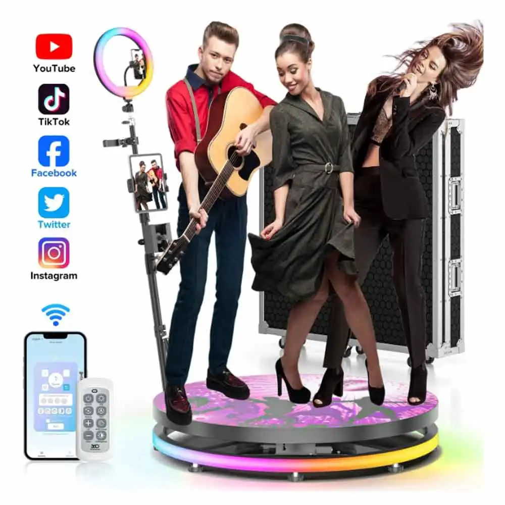 360 Photo Booth Machine Platform APP Control Automatic Slow Motion 360 Video Photo Booth Spinner with Flight Case Camera Booth