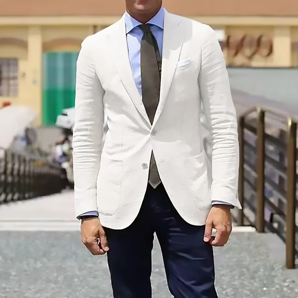 Linen Mens Blazer Summer Beach Casual Costume Homme Slim Jacket Tuxedo Ternos Masculino Completo-Only Jacket
