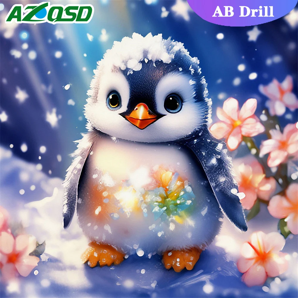 AZQSD 5D DIY Diamond Painting AB Drill Penguin Animal Cross Stitch Rhinestones Winter Snow Embroidery Full Square Home Decor diamond painting diamond art painting kit diamond painting set