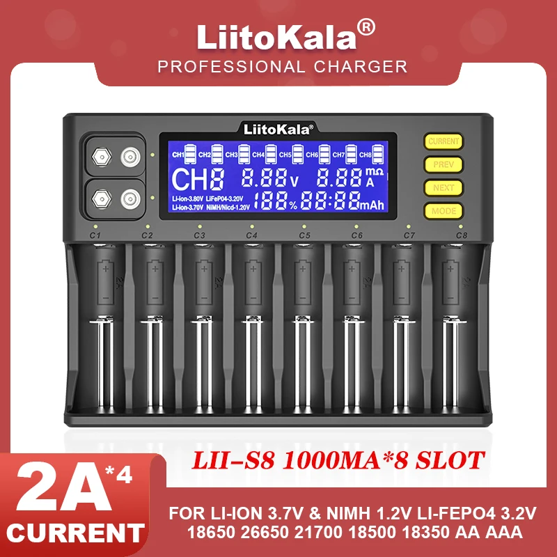 LiitoKala Lii-PD4 Lii-S8 Lii-402 Lii-202 Li-ion 3.6V NiMH 1.2V IMR 3.8V for 18650 26650 21700 26700 AA AAA Battery Charger battery charger battery charger adapter