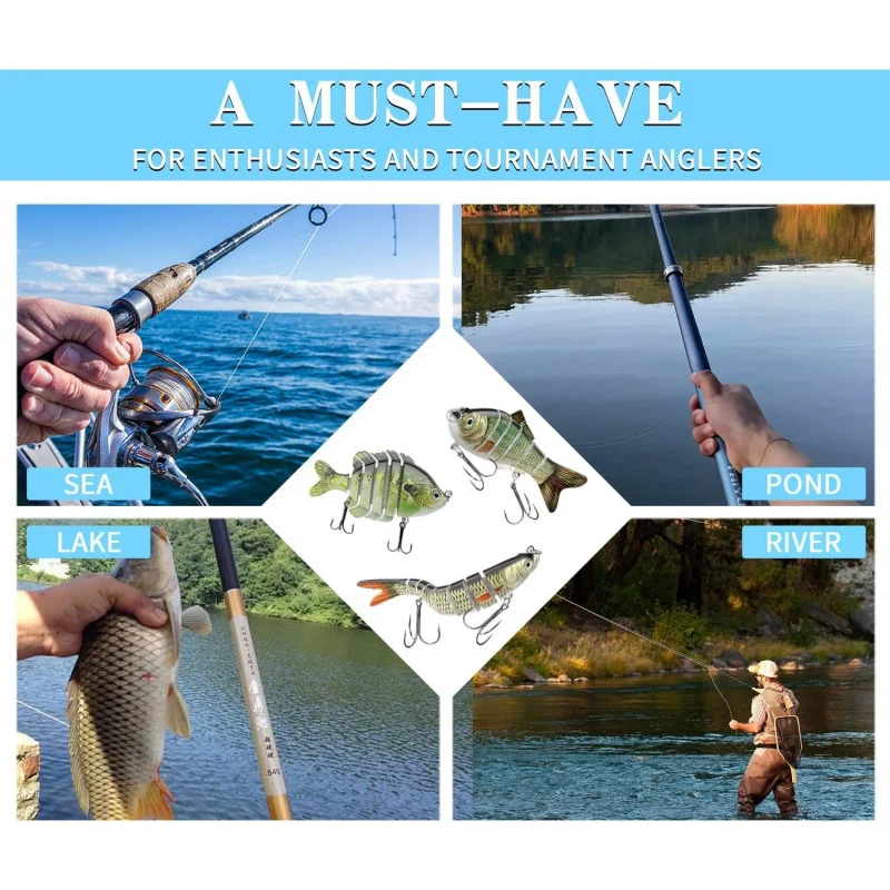 Fishing Lures for Freshwater and Saltwater,  Slow Sinking Lifelike Jointed Swimbait for Bass Trout Crappie Walleye Pike - 6