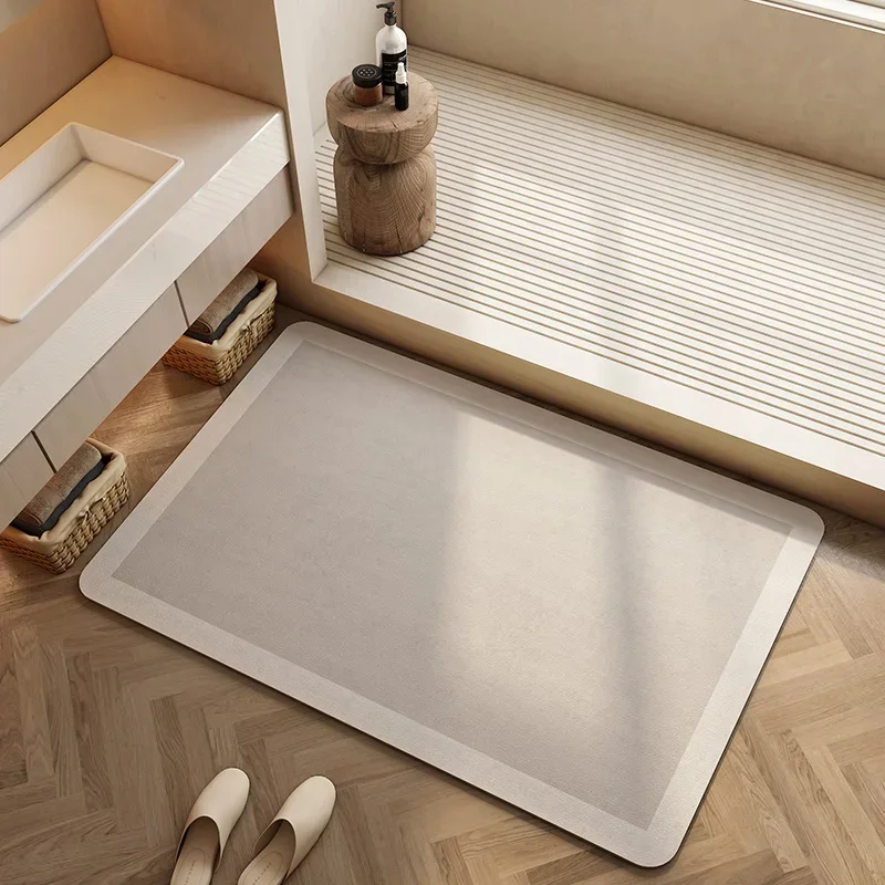 Absorbent Bath Rug Mat Bathroom Non-slip Area Bath Rug Home Decor Cream Beige Stripes Area Rugs Toilet Entrance Diatom Mud Mat 4