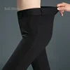 Spring Autumn Casual Button Elastic Mid Waist Black&Navy Blue Straight Trousers Office Lady Quick Drying Suit Pants Female 5