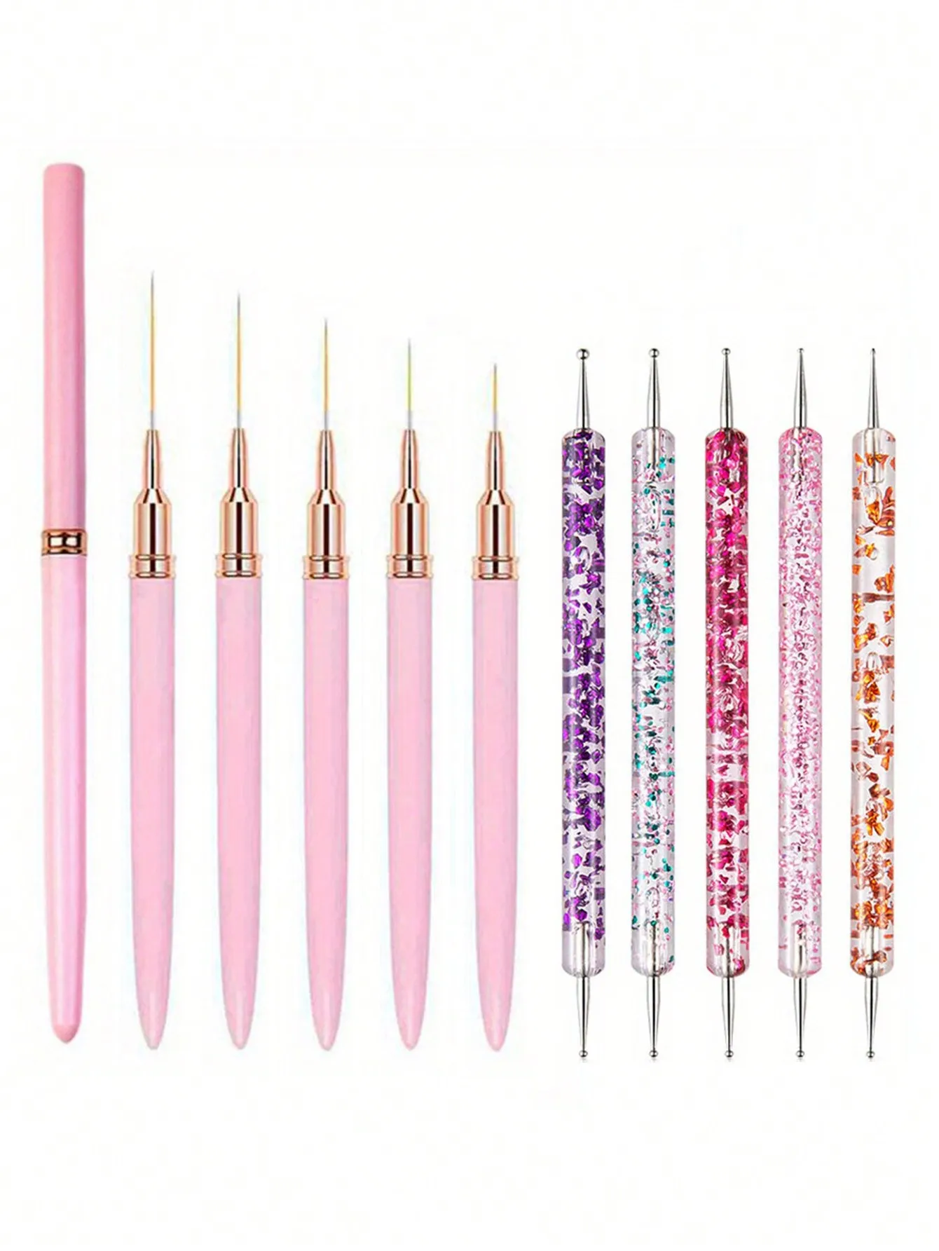 5/10PCS Nail art Liner Pinsel Längliche Linien Striping Zeichnung UV Gel Malerei Nagel Design Stift doppelseitige bohrer Stift Professio – Detail 1