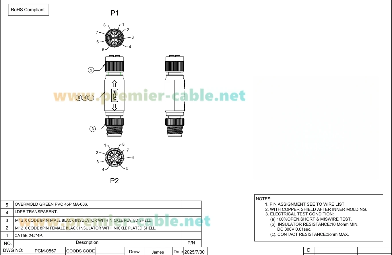 Profinet M12 X Code 8 Pin Stecker auf Buchse Inline Joiner 1 Gbit/s Cat5e Ethernet Gigabit Netzwerk Shield Koppler für Automatisierung, Roboter – Detail 1