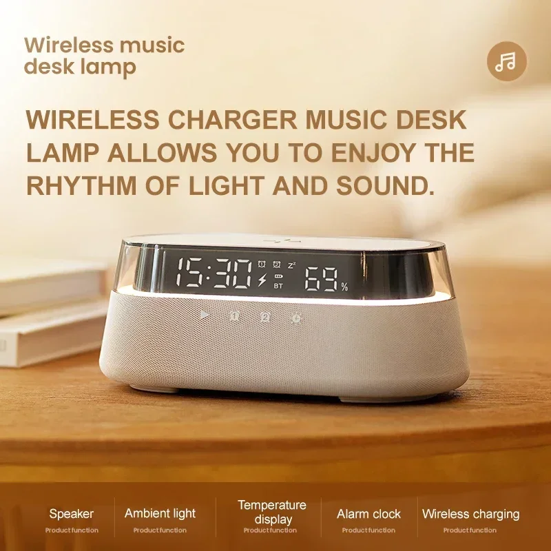 Colsur S39 Bluetooth Stereo 1800mAh Battery Support 15W Wireless Charging Digital Clock Display Night Light Bluetooth Speakers 3