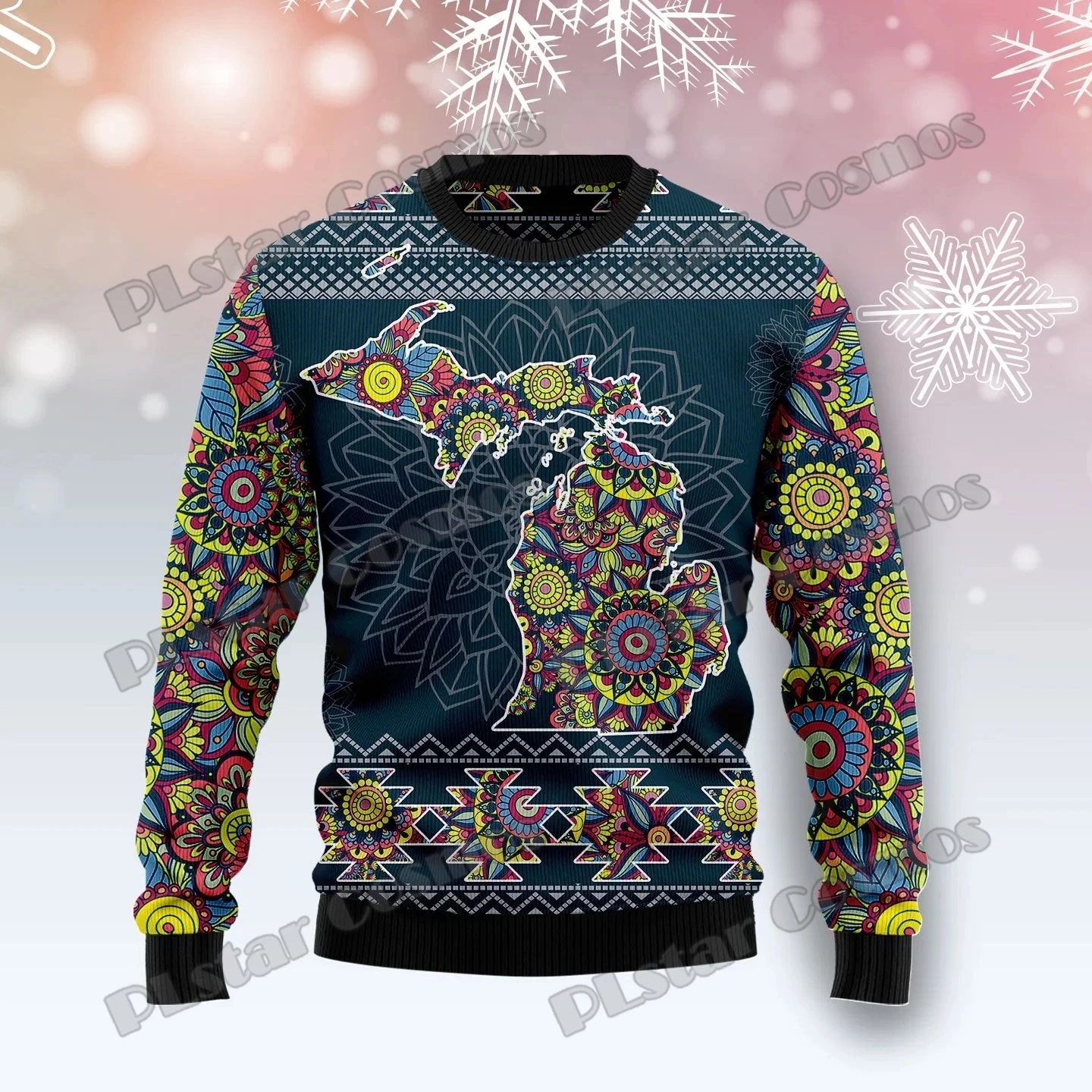 

PLstar Cosmos Michigan Blue Mandala 3D Printed Fashion Men's Ugly Christmas Sweater Winter Unisex Casual Knitwear Pullover MYY09