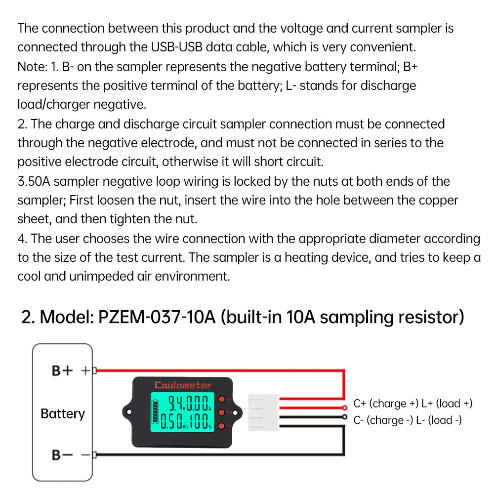 PZEM-037 Spannungs- und Strommesser, Batteriestanddetektor, Wohnmobil-Batteriestandsanzeige, Coulombmeter, DC 8–120 V, 10 A/50 A/100 A – Detail 12
