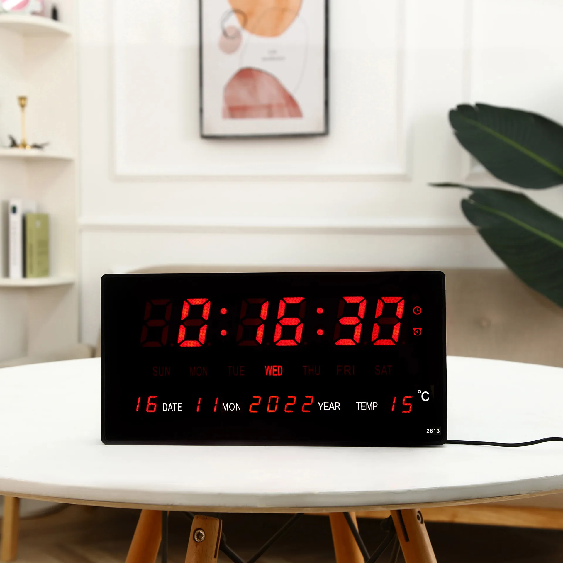 Reloj de pared Digital luminoso, alarmas por hora, calendario de