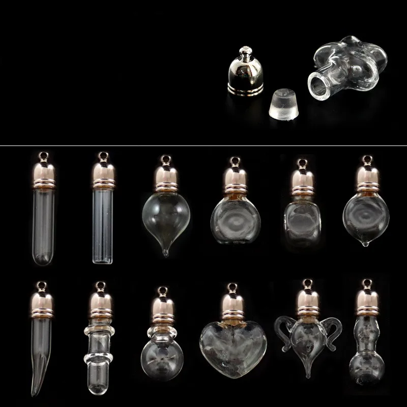 1/3X 6mm Bottle Mouth Glass Vial Pendant Silver Color Cap Name On Rice Art Craft Lucky Perfume Oil Materia Glass Bottle Necklace