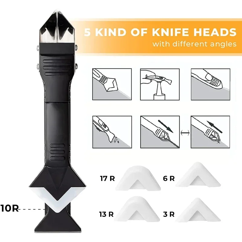 5 In 1 Silicone Scraper Sealant Smooth Remover Tool Set Caulking Finisher Smooth Grout Kit Floor Mould Removal Hand Tools Set